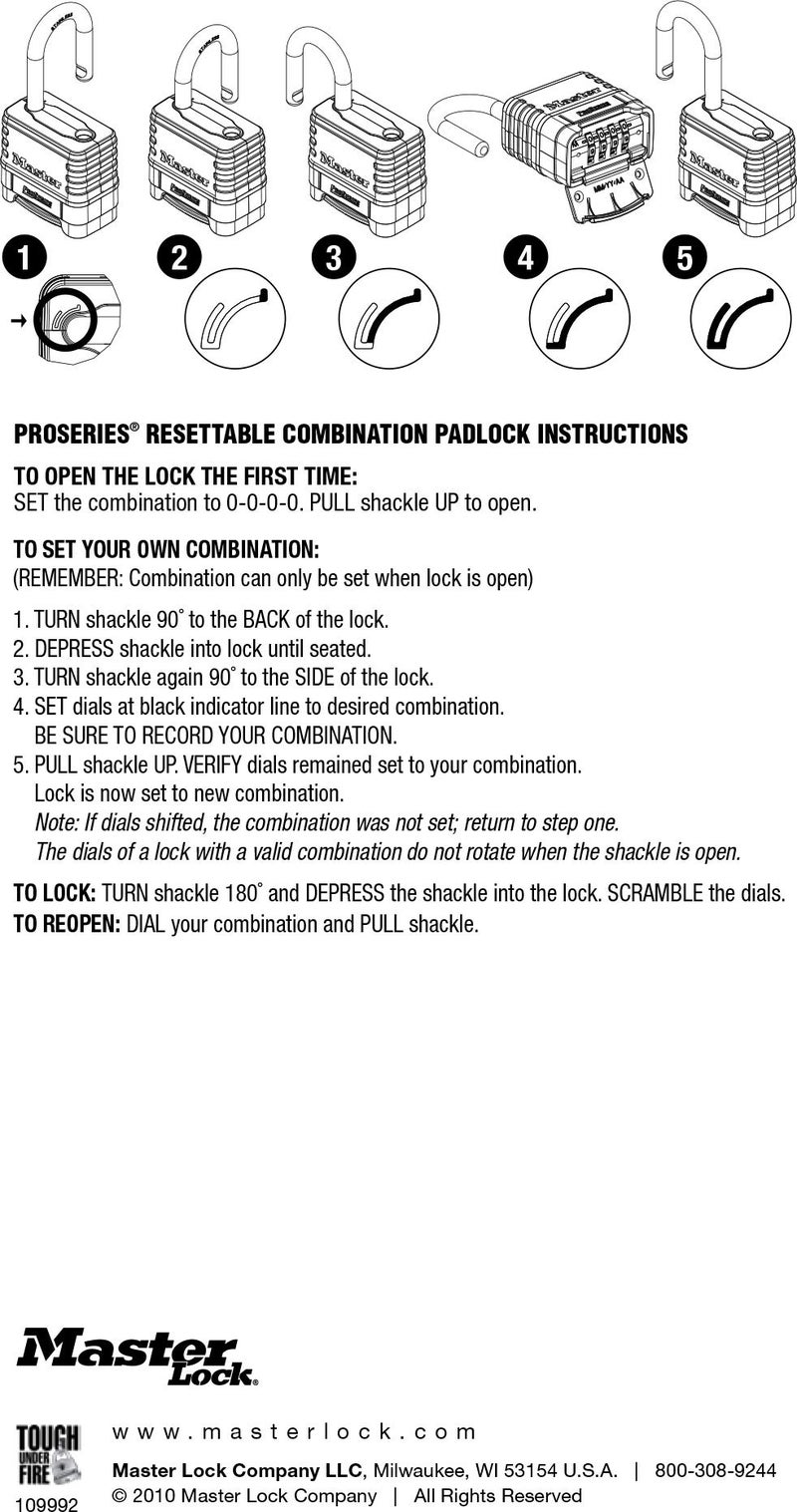 Master Lock 1177D 2-1/4in (57mm) Wide ProSeries Shrouded Brass Resettable Combination Padlock, 4 Pack Bundle w/Keychain Light - Image 4